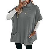ZAFUL Women's Oversized Turtleneck Sweater Dress Short Batwing Sleeve Knitwear with Pockets Trendy Fall Sweaters 2025