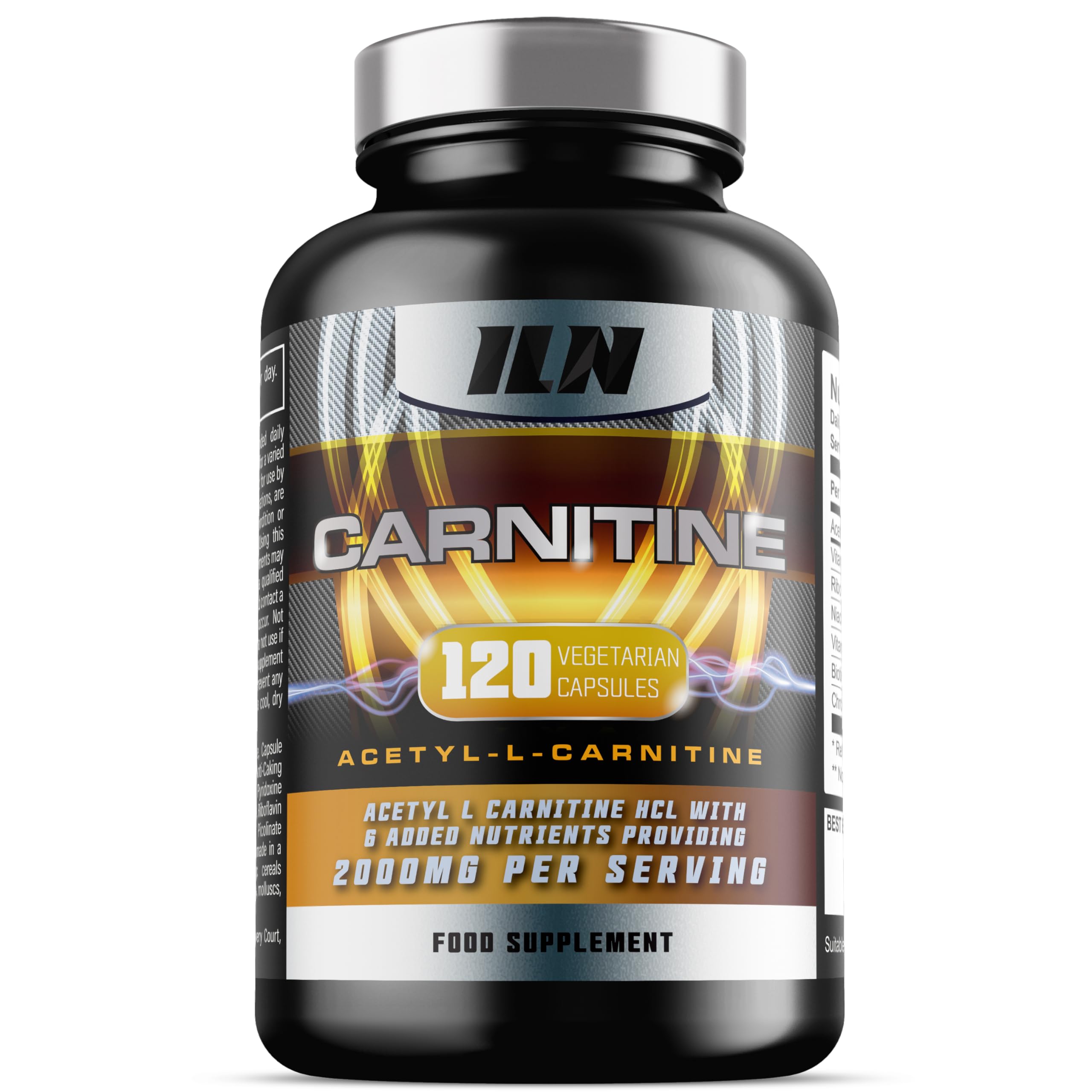 Acetyl L Carnitine Capsules - 2000mg Acetyl L-Carnitine x 30 Servings - Carnitine Plus 6 Added Nutrients (120 Vegetarian Capsules)