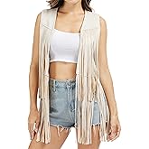 Fahsyee Fringe Vest Women Western Outfits 70s Hippie Cowgirl Sleeveless Top Faux Suede Tassel S-XXL