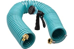 AUTOMAN Recoil Garden Water Hose 50 ft, EVA Curly Water Hose with Brass Connectors,Garden Hose Coil,Includes 7-Pattern Function Sprayer,Retractable,Corrosion Resistant Garden Coil Hose.