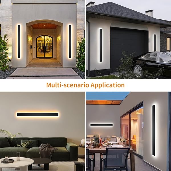 LANNLKER 2 PCS MODERN OUTDOOR WALL LIGHTS 23.6INCH DIMMABLE 3000K-6000K WITH REMOTE CONTROL WATERPROOF IP65 EXTERIOR LONG WALL SCONCE FOR HOUSE GARAGE PATIO