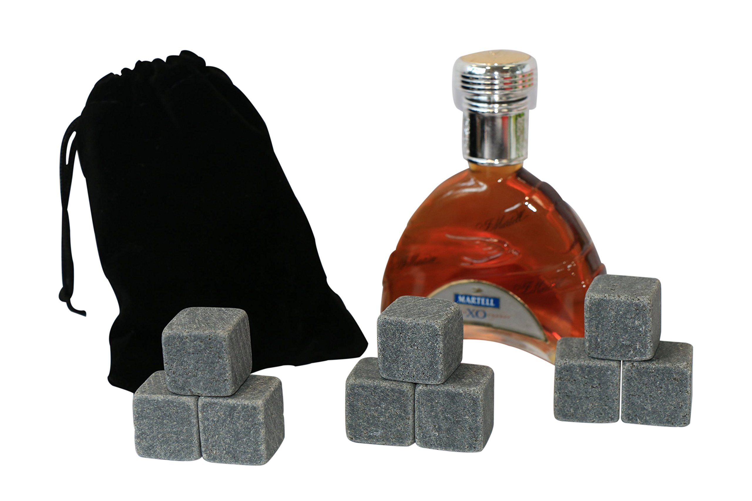 Vina Whiskey Wine Chiller Stones Set, 9 Premium Chilling Ice Rocks for Beer Bourbon etc. Chill Any Beverage Without Diluting It, with a Black Storage Pouch，Dark Grey