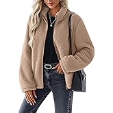 Velvelhall Womens Fleece Jacket Fuzzy Faux Shearling Coat Sherpa Jacket Long Sleeve Full Zip Warm Winter Outwear with Pockets