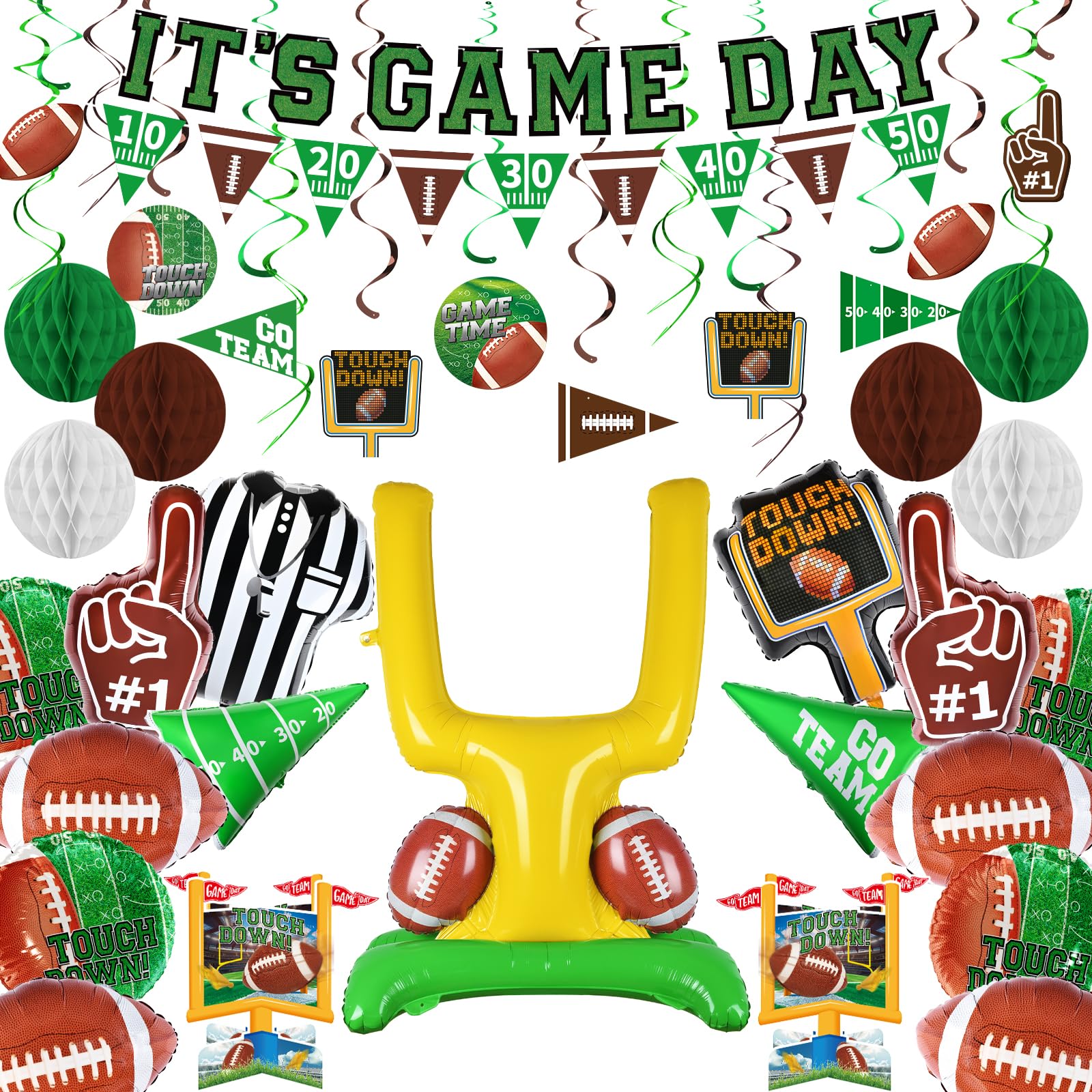 Photo 1 of ***MISSING BALLOONS***Football Party Decorations Kit: Tailgate & Football Birthday Party Supplies with Banner, Swirl Streamers, Honeycomb Balls & Balloons - Table Centerpiece Set for Football Game Day Party Decorations
