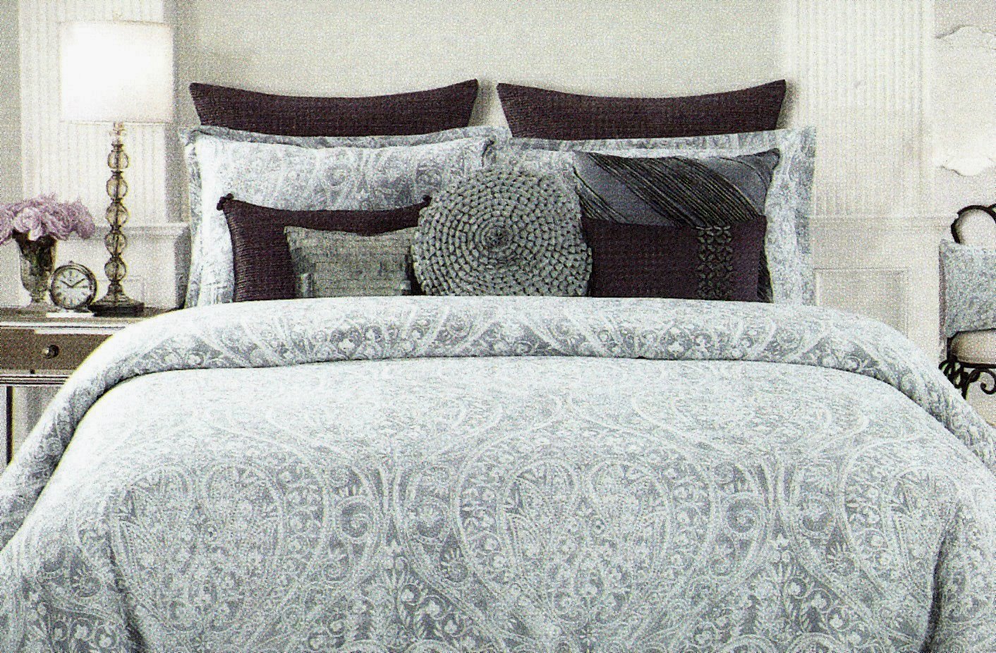 Tahari Grey Silver Paisley 6 Pieces King Comforter Set Amazon In