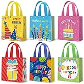 Wesnoy 24 Pcs Happy Birthday Gift Bags Bulk 8 x 10 x 4 in Birthday Gift Bags Reusable Goodie Non Woven Tote Bag with Handles Cake Candy Gifts Wrap for Baby Shower Party Supplies