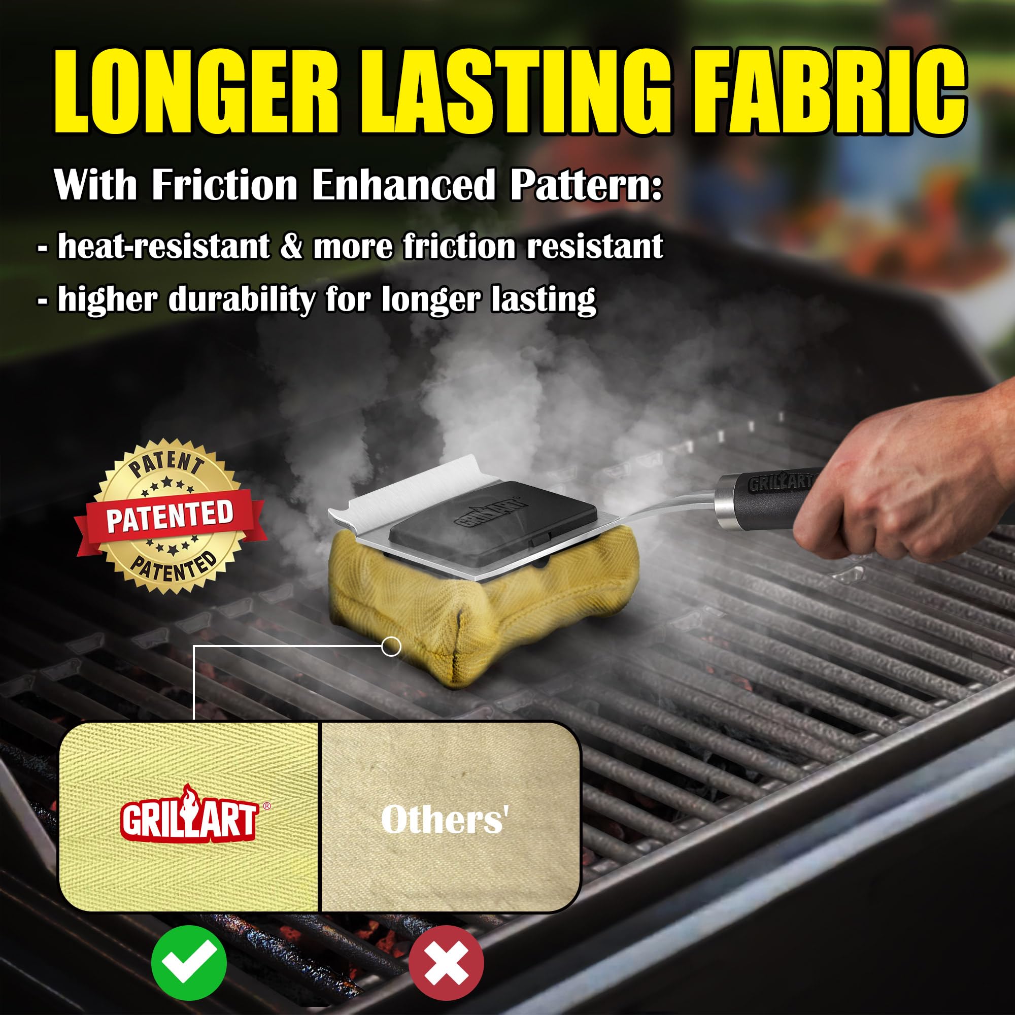 GRILLART Grill Brush for Outdoor Grill Bristle Free - Reinforced Grill Cleaner Scraper BBQ Brush - Replaceable Head Barbecue Grill Cleaning Brush - Safe BBQ Accessories Grill Tools - Gifts for Men/Dad