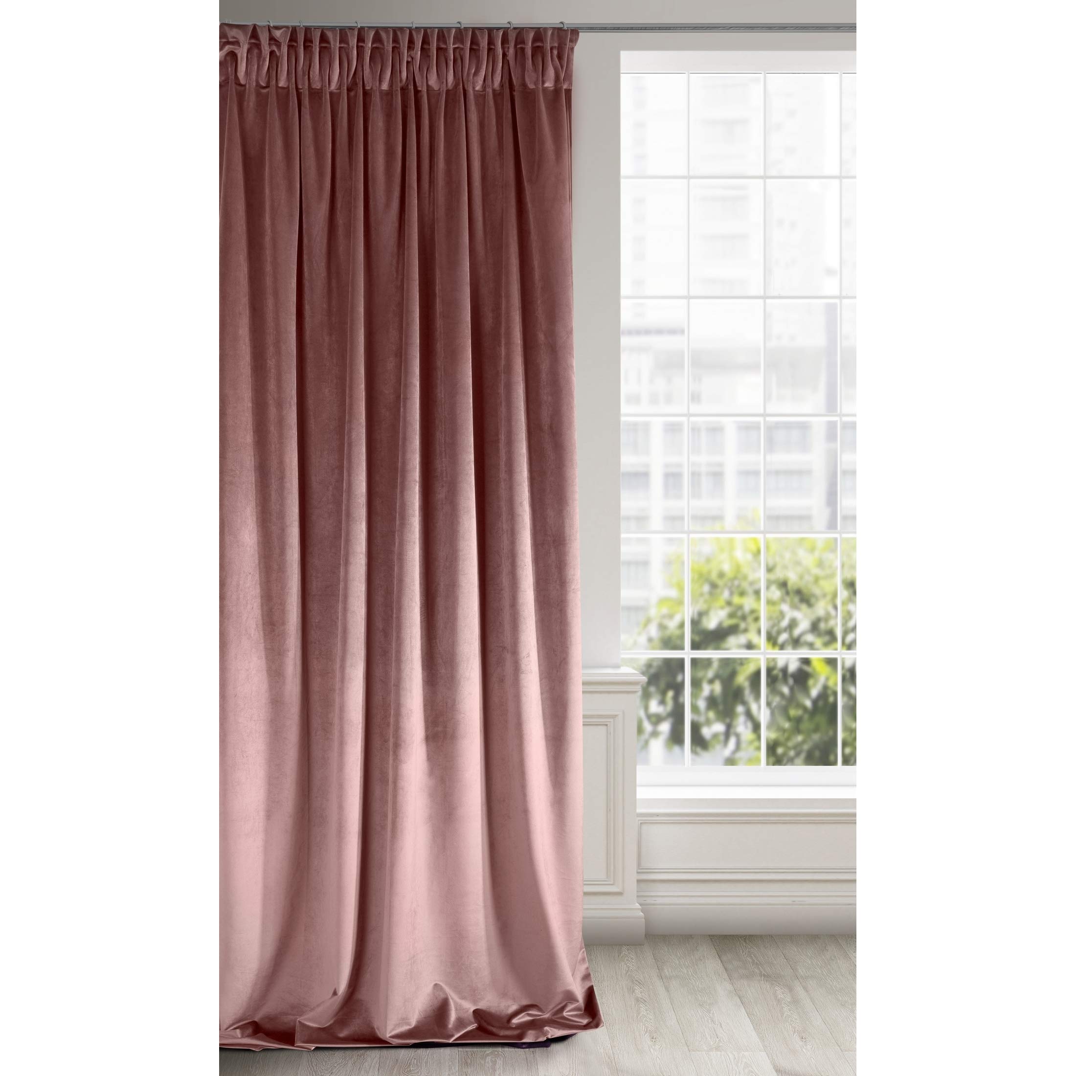 Eurofirany Soft Plain Opaque Velvet Curtain with Rufflette Tape For Rail - 1 Unit, Thick Fluffy Panel Drape Classic Glamour Elegant Living Room Bedroom, W55'' x L106'', 140x270 cm, Dark Pink