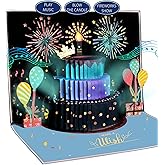 3D Pop Up Happy Birthday Cards for Men – LED Fireworks & Music with Blow The Candle, Gold Crown, 3D Balloons, Blue Design - Happy Birthday Card for Him - Dad, Husband, Boys & Son (8.27" x 5.27")