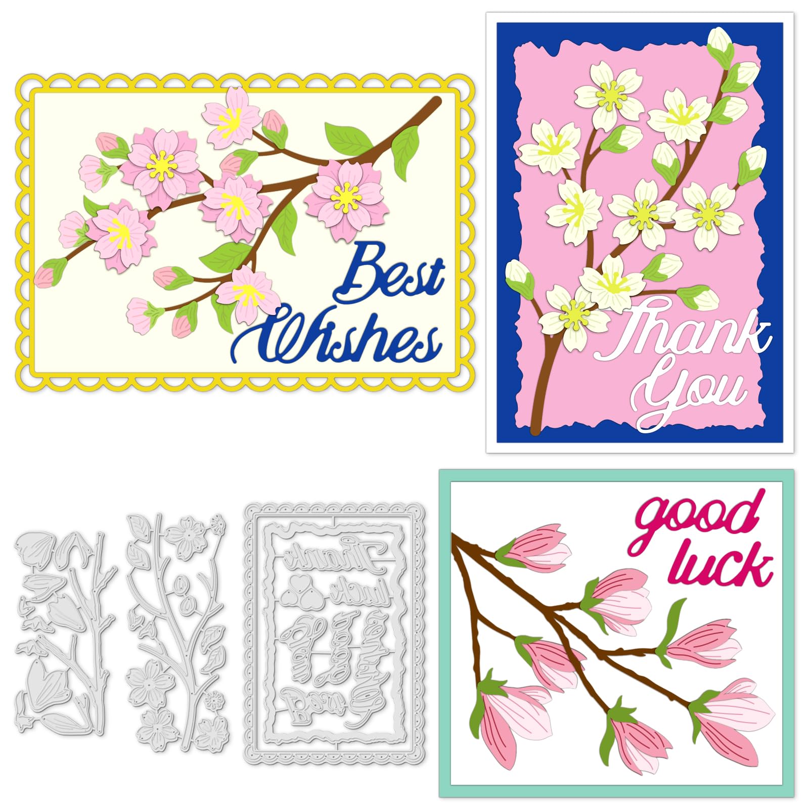 INFUNLY Flowers Cutting Dies Thank You Letter Die Cuts for Card Making Branch Metal Die Cutters Rectangle Frame Die Cutting Embossing Stencils for DIY Scrapbooking Album Photo Paper Crafts Decor