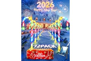 Anordsem Solar Christmas Decorations Outdoor: 21" Candy Cane Lights with Star 12 Pack - Waterproof LED 8 Colorful Lighting Models for Yard Pathway Xmas Decor - 2026 New Year Gifts for Homeowners