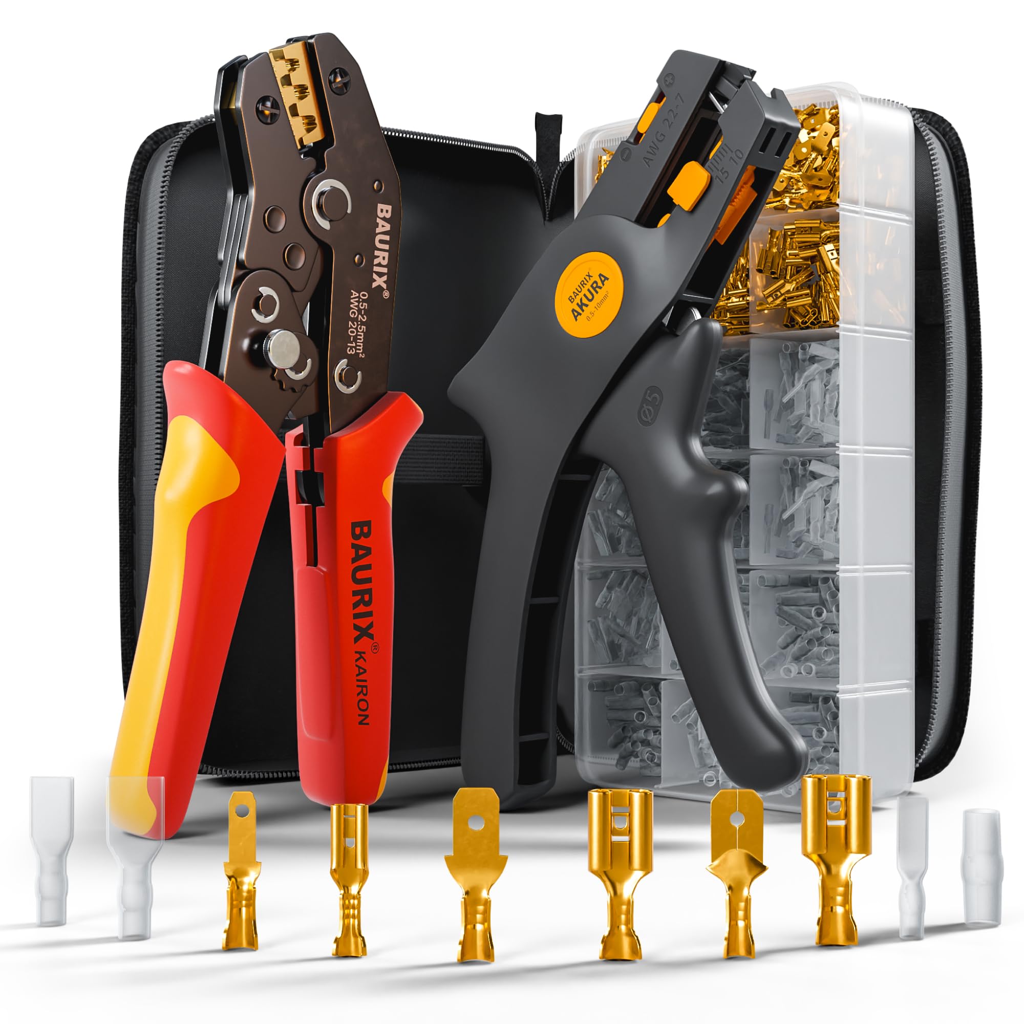 BAURIX® Crimping Pliers incl. 300 Pieces Flat Ferrule Set and Wire Stripper, Flat Ferrule Pliers for 0.50-2.50 mm² connectors, Crimping Tool