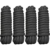 PACTHSD 4 Pack 5/8" x 20' Dock Lines - Marine Grade Nylon Boat Rope with 15" Loop for Docking and Mooring - Double Braided Boat Lines, High Strength, Easy Handling, Fray Resistant - Black