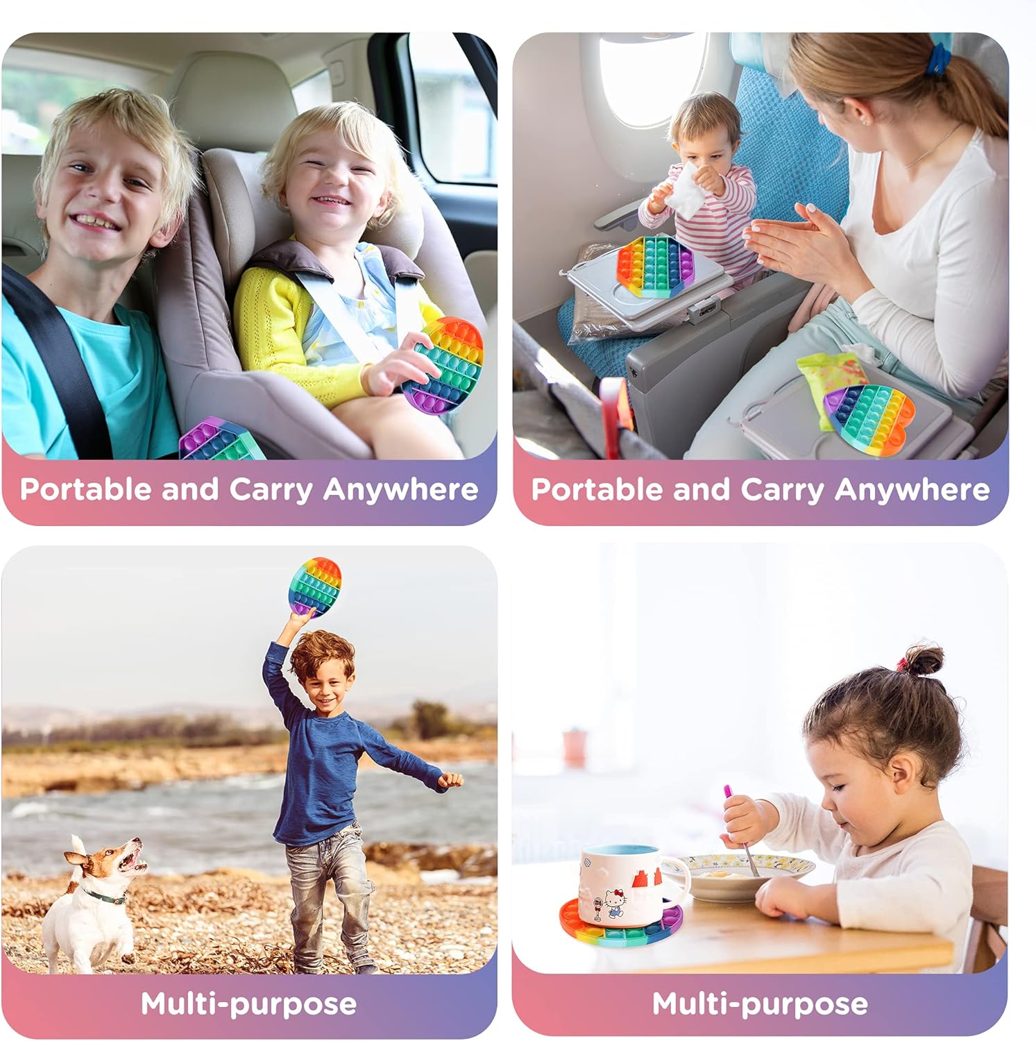 ASONA Pop Fidget Sensory Toy Set, Push Bubble Popping It Silicone Game Toy Anxiety Stress Reliever Autism Learning Materials Gift for Kids Teens Adults (Rainbow 3-Pack) : Office Products