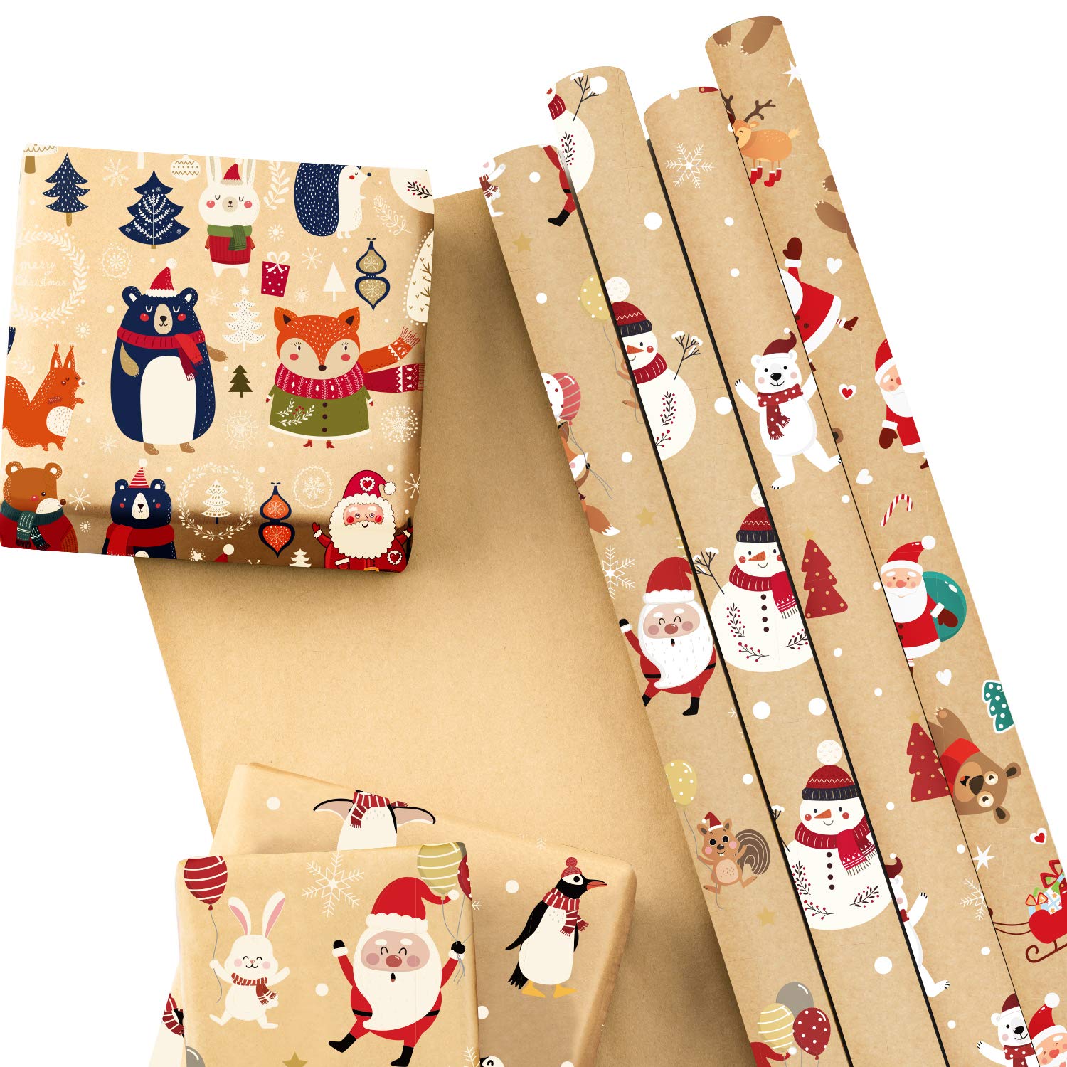 RUSPEPA Christmas Kraft Wrapping Paper Sheet - Santa Claus Theme Elements - The Christmas Elements Collection - 6 sheets packed as 1 roll - 44.5 X 76 cm Per Sheet