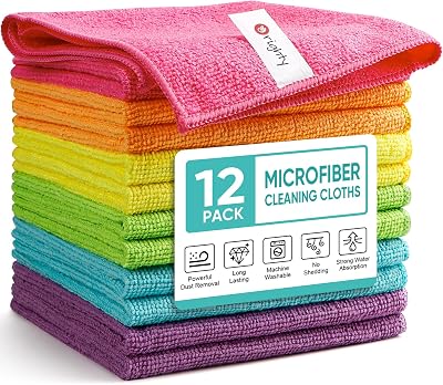 Orighty Microfiber Cleaning Cloths 12 Pack 12x12 Inch Lint Free Absorbent