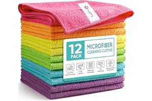 Orighty Microfiber Cleaning Cloth Pack of 12, Microfiber Towels for Cars, Highly Absorbent Car Cleaning Supplies, Lint Free Cloths Clean Rags for Car Care, House, Kitchen, 12x12 inch