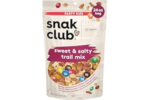Snak Club Sweet and Salty Trail Mix with Peanuts, Butter Toffee Peanuts, M&M'S Chocolate Candies, Toasted Corn, Honey Sesame Sticks, and Almonds, Kosher Snack, 24 oz Resealable Bag