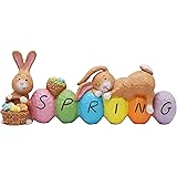 JOYIN Easter Bunny Resin Centerpiece Indoor Decoration with The Word Spring Tabletop & Egg Easter Figuring for Home and Offic
