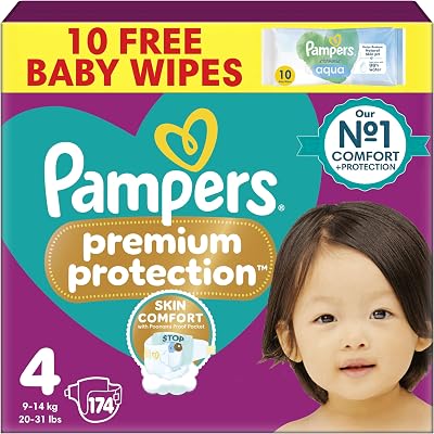 Pampers Premium Protection Size 4 Nappies 174 9kg-14kg Monthly Pack