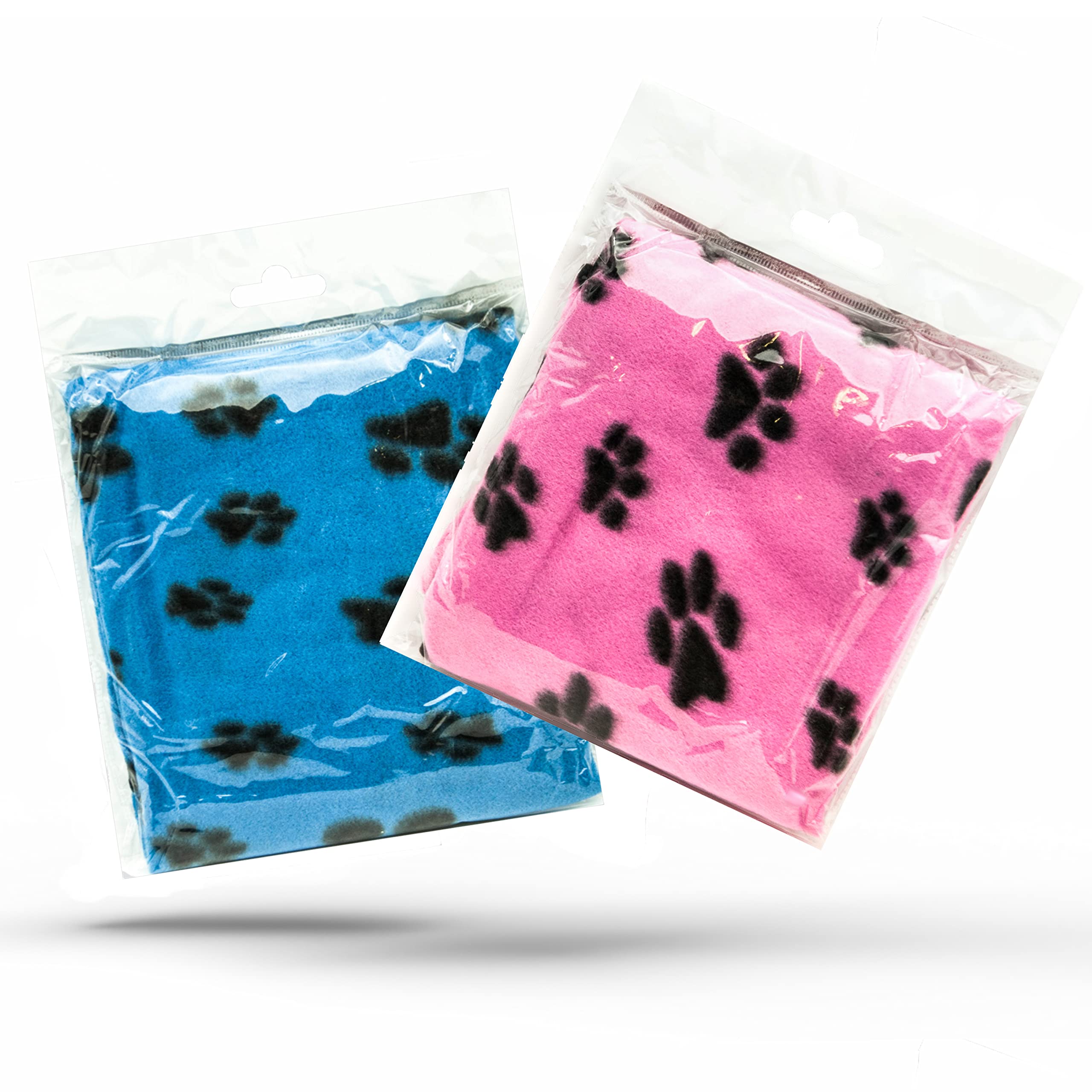 2 X Dog Blankets Washable With Paw Prints Dog Blanket | Cat Blanket | Soft Warm Dog Fleece Animals Pet Blanket Puppy Blanket Bed Travel Pack (BLUE and PINK, 70cm X 73cm (Pack of 2))