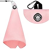 Magnetic Golf Towel with Carabiner Clip, Microfiber Waffle Design - Industrial Strength Magnet for Strong Hold to Golf Bags, Carts & Clubs - Pink