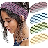 SENMAY 4pcs Striped Headbands for Women Wide Head Bands for Women's Hair Non Slip Wraps Elastic Stretchy Fashion Bandanas Workout Yoga Cute Hair Bands for Women's Hair Accessories