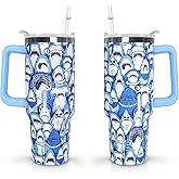 Mindunm 40 oz Funny Shark Tumbler with Handle and Straw Lid Gift Ideas for Shark Themed Lovers Adults Double Insulated Cup Travel Coffee Mug