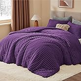 BEDELITE Fleece Queen Comforter Set -Super Soft & Warm Fluffy Purple Bedding, Luxury Fuzzy Heavy Bed Set for Winter with 2 Pillow Cases