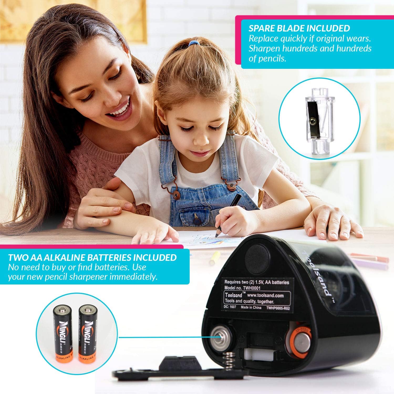 Electric Pencil Sharpener, Battery-Powered, Batteries Included, High-Speed Automatic, best for Colored, No. 2 Wood Graphite Pencils, Home Office School Classroom Adults Kids, Straight Blade (Black) : Office Products