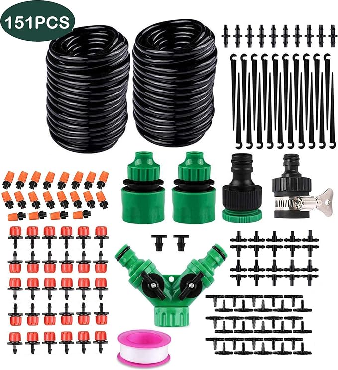 Kit de riego por goteo de 30 pies y 30 m, 151 piezas, sistema de riego
