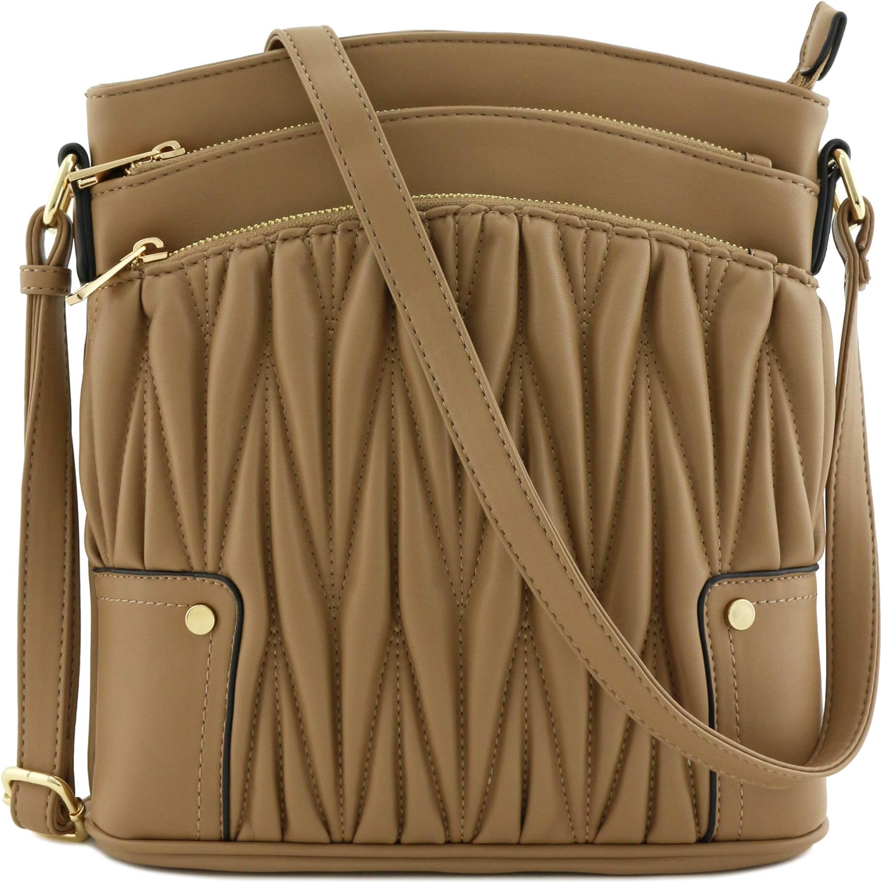 Triple Zip Pocket Large Crossbody Bag