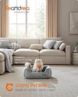 Feandrea Dog Bed Linen-Look Small with Raised Edges 60x50x21 cm Light Grey view 3