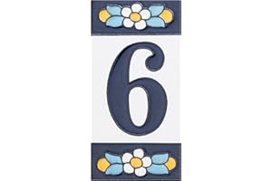 Merola Tile Sevillano Flora Address Numbers 6 2-1/8" x 4-3/8" Ceramic Wall Tile