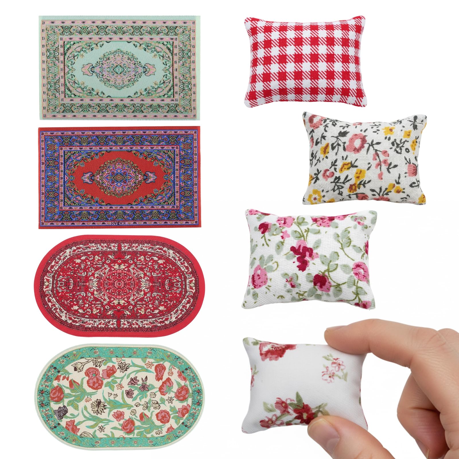 8 Pcs Dolls House Accessories, Dolls House Carpet, Miniature Dollhouse Accessories, Dollhouse Bedroom Furniture,Precise Carpet and Pillow Suitable for Decorating Toys in Kid and Collectors