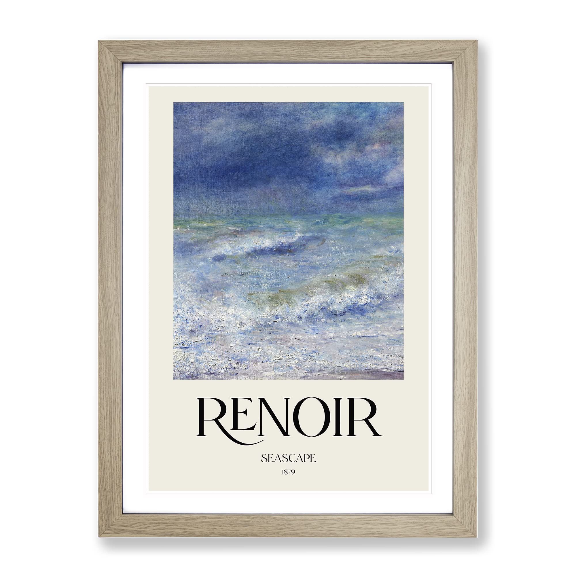 Seascape By Pierre Auguste Renoir Exhibition Museum Painting Framed Wall Art Print, Ready to Hang Picture for Living Room Bedroom Home Office Décor, Oak A4 (34 x 25 cm)