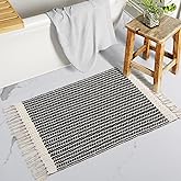 Lahome Boho Bathroom Rugs, Small 2x3 Front Door Mat Lightweight Kitchen Rug Woven Cotton Area Rug with Tassels, Farmhouse Washable Black and White Throw Rug Low Pile Carpet for Entry Laundry