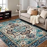 Mueinxiei 5x7 Area Rugs Low-Pile Vintage Rug - Washable Non-Slip Carpet for Living Room, Bedroom & Dining Room | Water Repellent Indoor Floor Mat for Home Office
