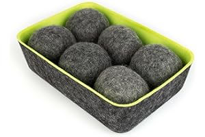Three by Three Seattle Felt·Like·it!™ Wool Dryer Balls + Storage Bin: Reduce Drying Time, Static Cling, and Energy Use | Natural Alternative to Fabric Softeners (Pack of 6)