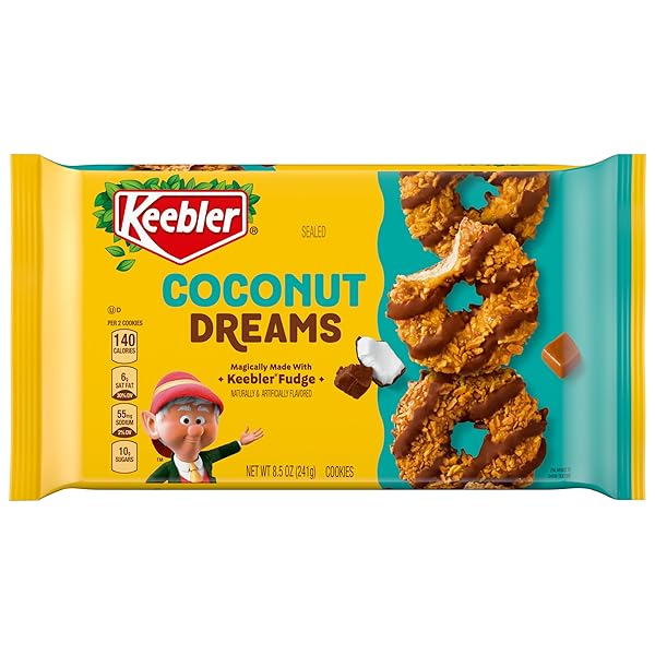KEEBLER COCONUT DREAMS, COCONUT AND CARAMEL COOKIES COATED IN KEEBLER FUDGE, 8.5 OZ