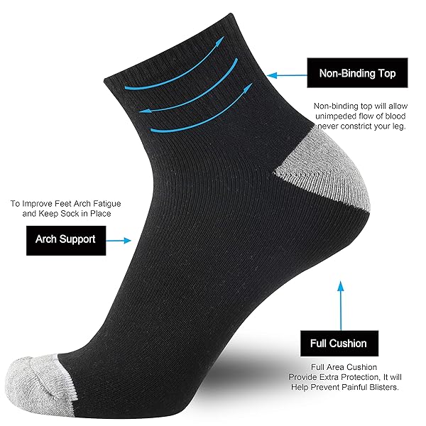 ONKE COTTON LOW CUT QUARTER SOCKS FOR MEN ATHLETIC SPORT WORK WITH THICK CUSHION MOISTURE CONTROL ANTI BLISTERS SWEAT WICKING(BLACK XL)