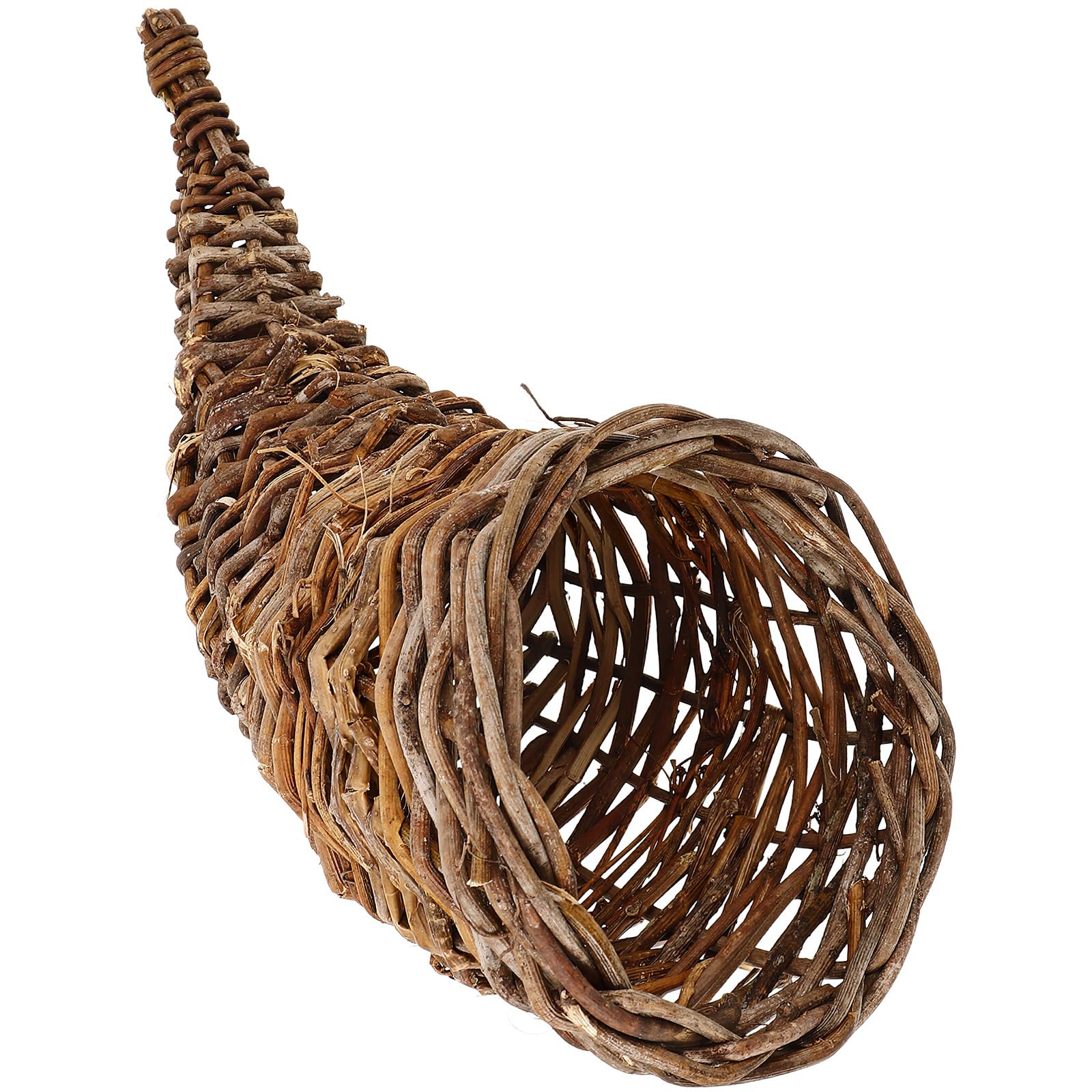 Kisangel Rattan Horn Shaped Woven Basket 12 Inch Rustic Storage Basket for Kitchen Bread Fruit Snacks and Home Organisation