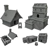 HAUTICO Medieval Tabletop Terrain Set for 18mm &amp; 28mm Miniatures &ndash; Paintable Wargame &amp; Diorama Building Kit (28mm Scale)