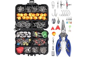 doorslay 263pcs Fishing Accessories Set with Tackle Box Including Plier Jig Hooks Sinker Weight Swivels Snaps Sinker Slides