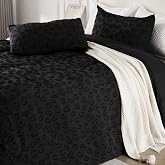 ROSE&amp;RISY Black Leopard Jacquard Textured Queen Duvet Cover Set, 3 Pieces Soft Tufted Bedding Queen Set All Seasons, Breathable and Cozy, Includes 1 Duvet Cover, 2 Pillowcases (Black, King Size)