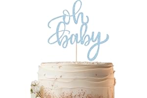 EONNCNT Oh Baby Cake Topper - Light Blue Glitter Baby Shower Cake Decorating Supplies for Boys or Girls, Baby Shower Cake Topper for Baby Shower Gender Reveal Baby Birthday Party Photo Booth Props