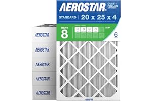 Aerostar 20x25x4 MERV 8 Air Filter, 6 Count, ACTUAL SIZE (19.50 x 24.50 x 3.75) HVAC, Furnace Filter for Allergies, Dust, Pet Dander & Smoke (MPR 1500 / FPR 10) Fits Lennox & Honeywell Devices
