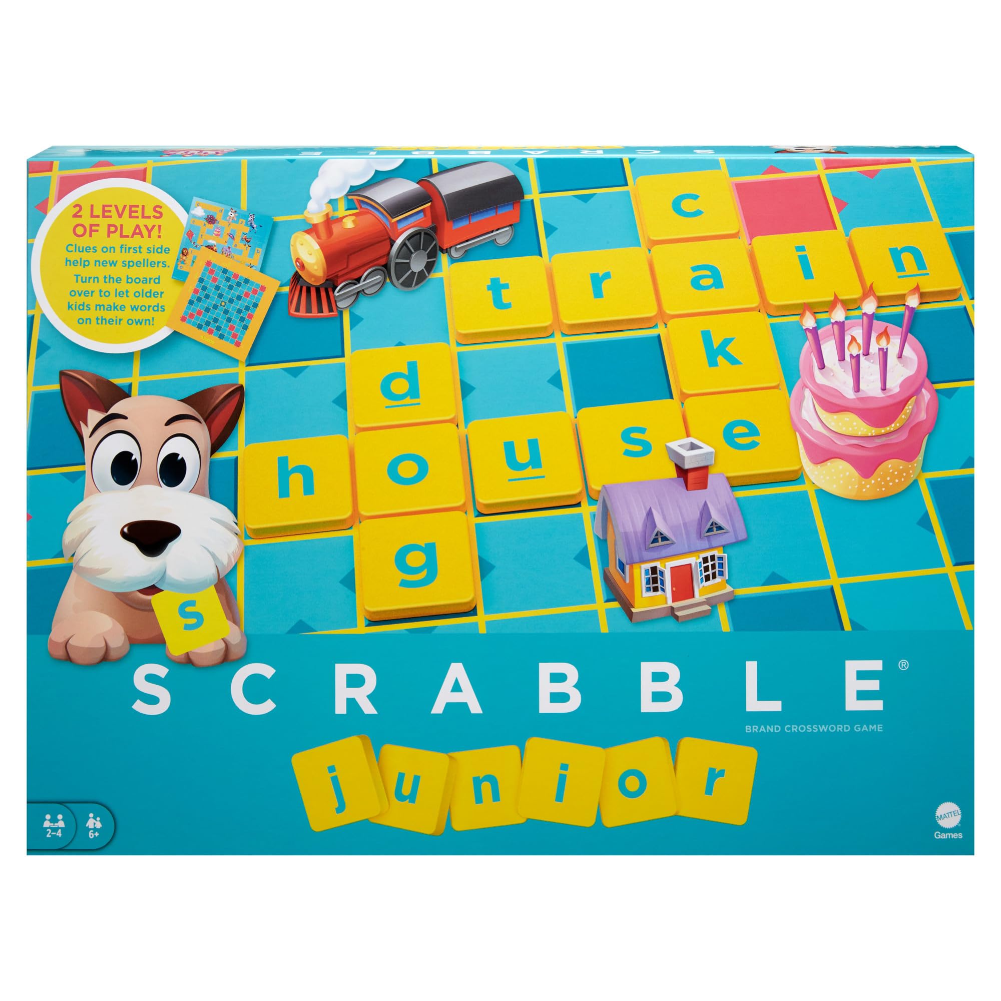 Mattel Games Scrabble Junior Kids Crossword Game with 2-Games-in-1, 2-Sided Game Board for 2 to 4 Players Ages 6 to 10 Years Old, Y9667