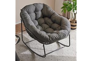 YDCOSYFY Oversized Outdoor Papasan Rocking Chair with Soft Cushion, Comfy Patio Egg Chair, Wicker Lounge Rocker for Balcony/Porch/Garden, Reinforced All Weather Rattan Frame, 330 lbs Support, Dark Grey