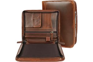ELIZO Leather Portfolio Leather Padfolio Folio A5 Notebook Cover Work Folder Business Portfolio Organizer Binder Men Women Small (Antique, A5)